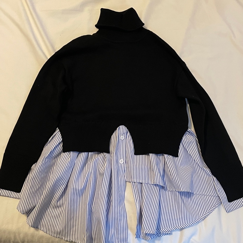 Avantlook Striped Splicing Turtleneck Layered Sweater